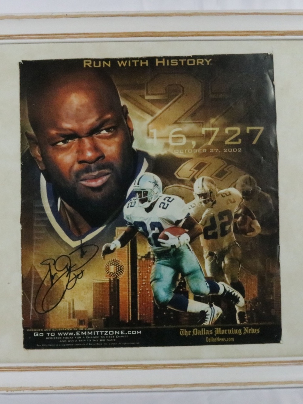 Emmitt Smith Signed Framed 16,727 Record Poster Dallas Cowboys Autograph
